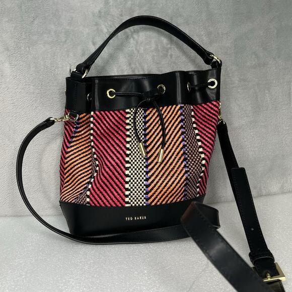 Ted Baker Taliiaa Multicolor Woven Boho Bucket Shoulder‎ Bag Leather Trim - Picture 1 of 16